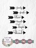 Arrow words svg,faith arrow svg,family arrow svg,Christian cutting file for cricut silhouette cameo,Tribal arrows,word arrows svg