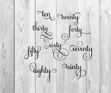 ten twenty thirty forty fifty sixty birthday svg,forty birthday svg,anniversary svg,birthday svg, silhouette cameo