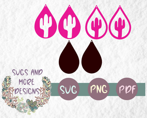 Cactus teardrop earring svg file,Leather earring template,Leather earring svg,Cricut silhouette cameo svg file,DIY Earrings,Teardrop svg